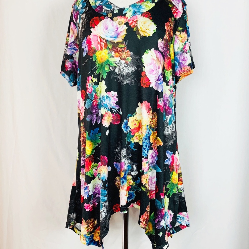 Miusey Size L Floral Print Blouse Short Sleeve